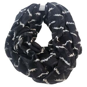 Bats Black White Infinity Scarf Halloween Soft Drapey Cowl Punk Goth Quirky Loop